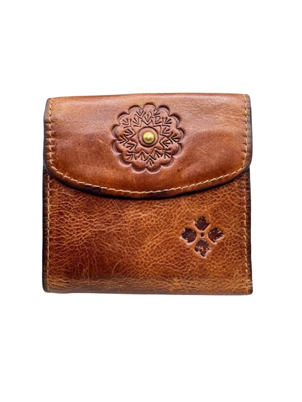 Patricia Nash Reiti Leather Wallet Tooled Kiss Lock Coin Purse Bifold Boho 70s